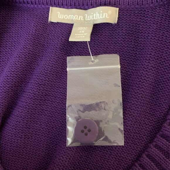 Woman Within Cardigan Sweater 3X 30 32 NWOT Purple Cable Knit Long Sleeve Button - Picture 7 of 13